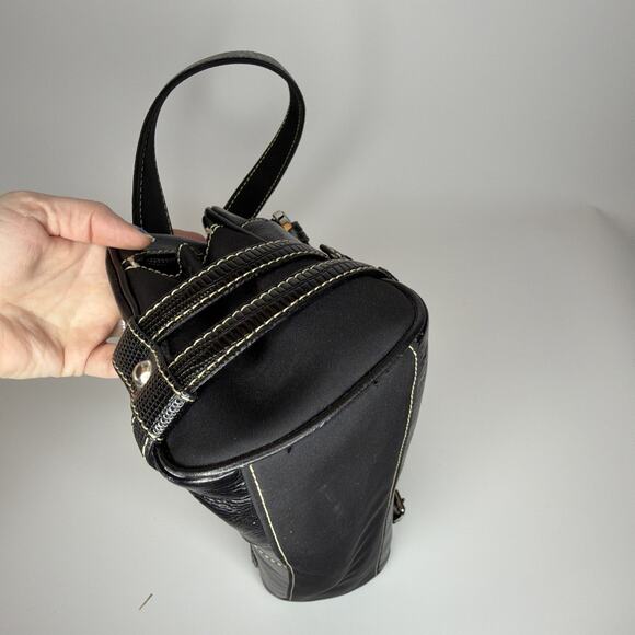 Franco Sarto Purse Black Leather Satchel Hand Shoulder Bag Buckles CUTE - Picture 7 of 16